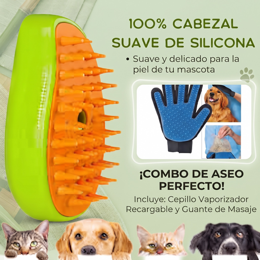 SteamPet® Combo Cepillo Vaporizador + Guante 🐶